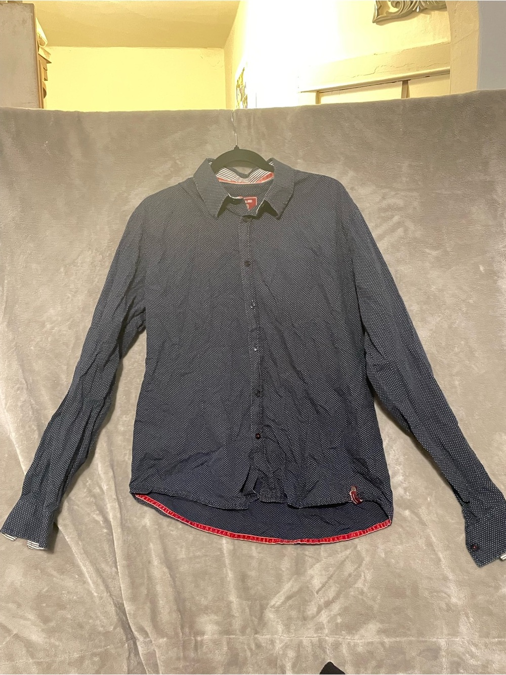 Jack & Jones Navy Microdot Long-Sleeve Button-Down Shirt